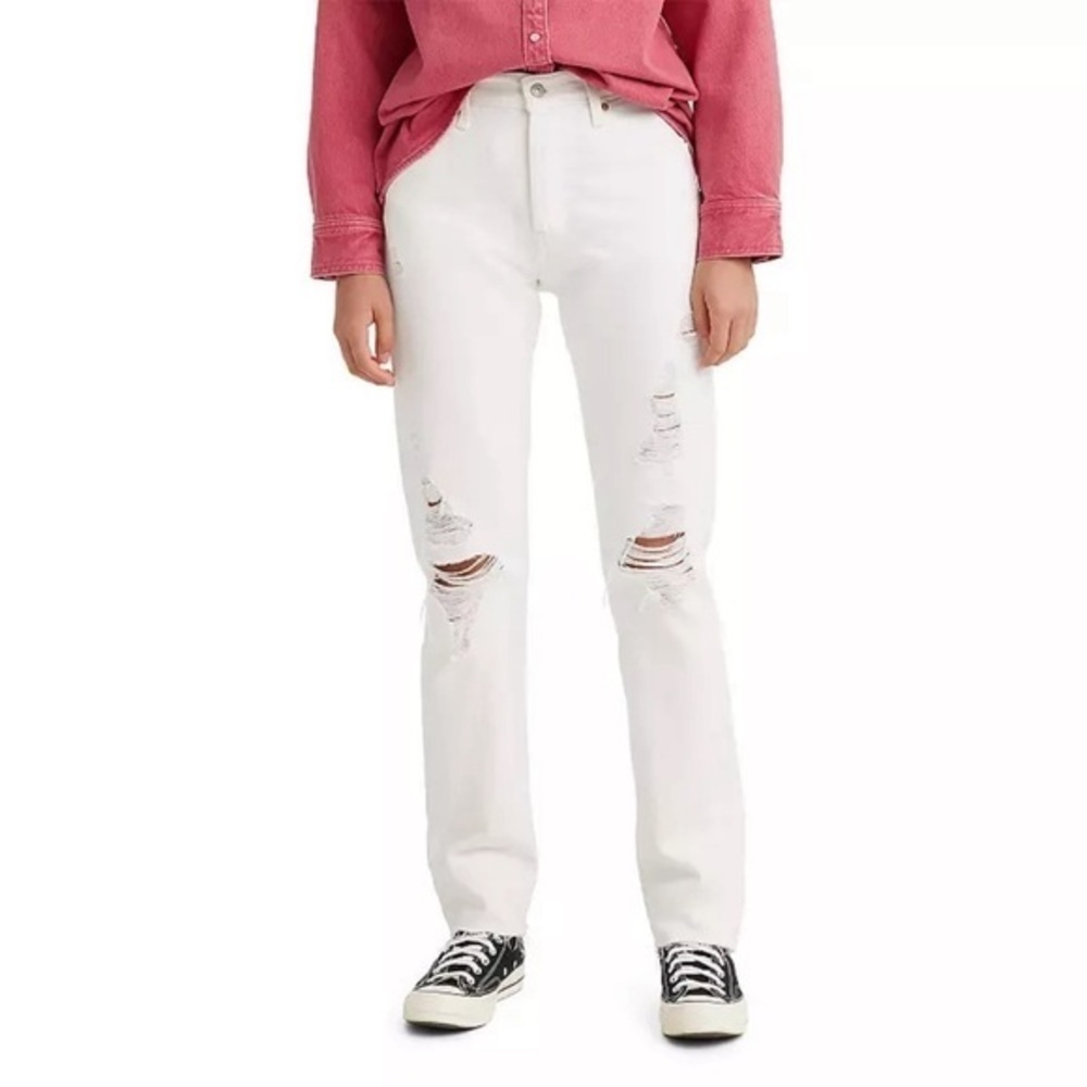 Levi’s 501 Original Straight Leg High Rise  Distressed Jeans White Size …